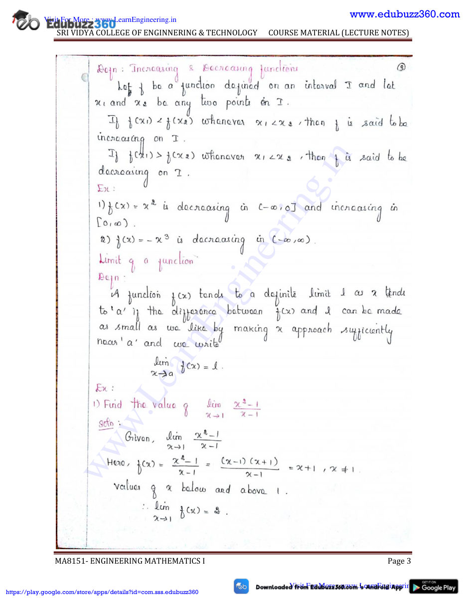 Engineering Mathematics I Lecture Notes — page 3