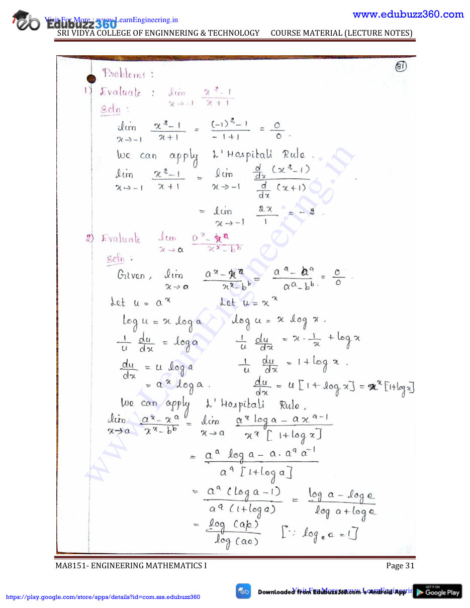 Engineering Mathematics I Lecture Notes — page 31