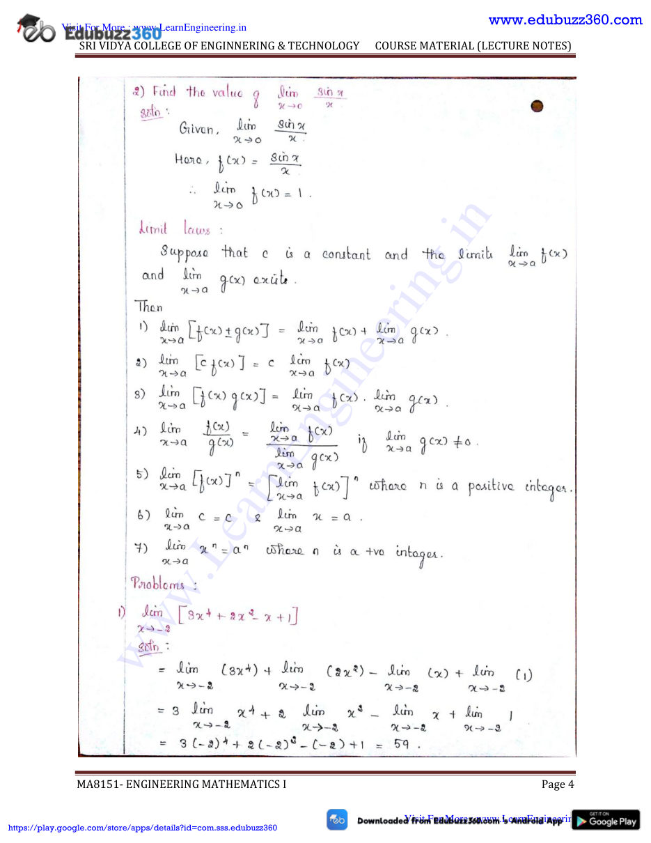 Engineering Mathematics I Lecture Notes — page 4