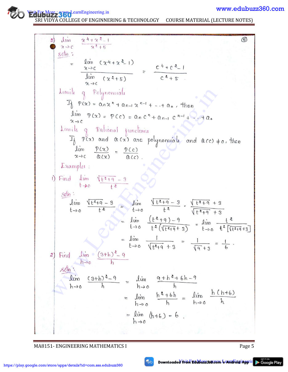 Engineering Mathematics I Lecture Notes — page 5