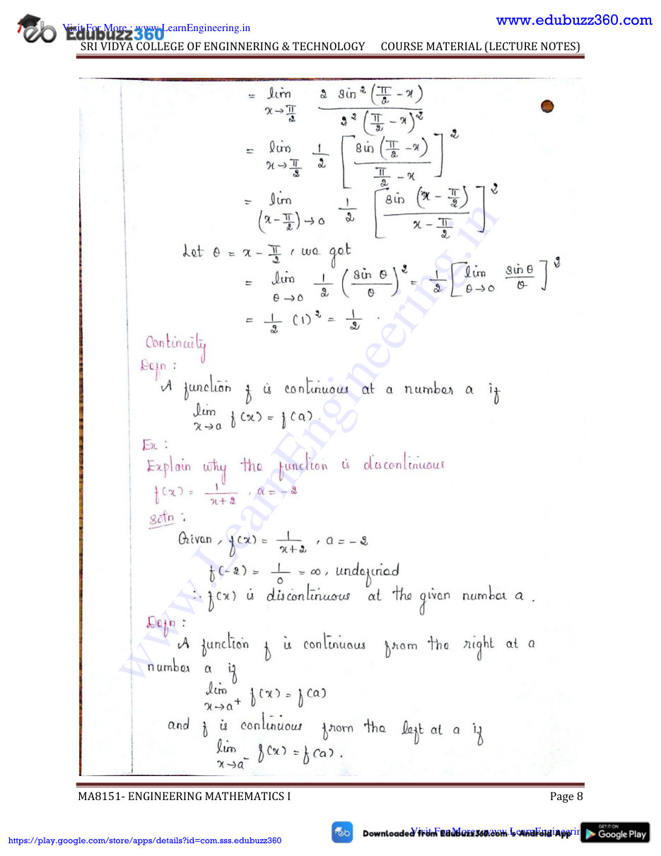 Engineering Mathematics I Lecture Notes — page 8